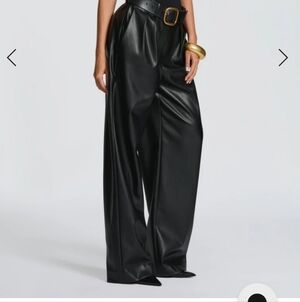 Babyboo Glenda Pants Faux Leather Mid Rise Waist Black Wide-Leg Pants Size Small